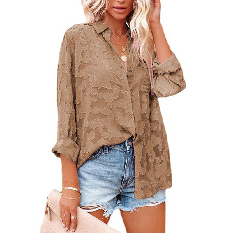 AIMEE | Transparante Blouse met Camouflagepatroon – Elegante Lange Mouwen voor Dames