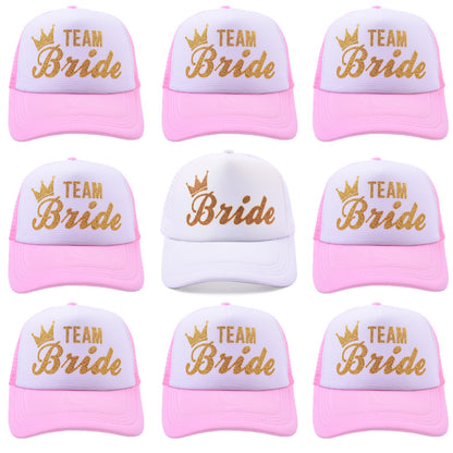 Team Bride & Bride Petten | Bachelorette Caps voor Vrijgezellenfeest met Gouden Glittertekst