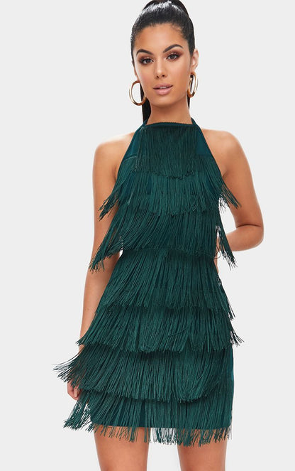 MALU | Gele Fringejurk met Halternek – Party Vibes & Swingende Stijl