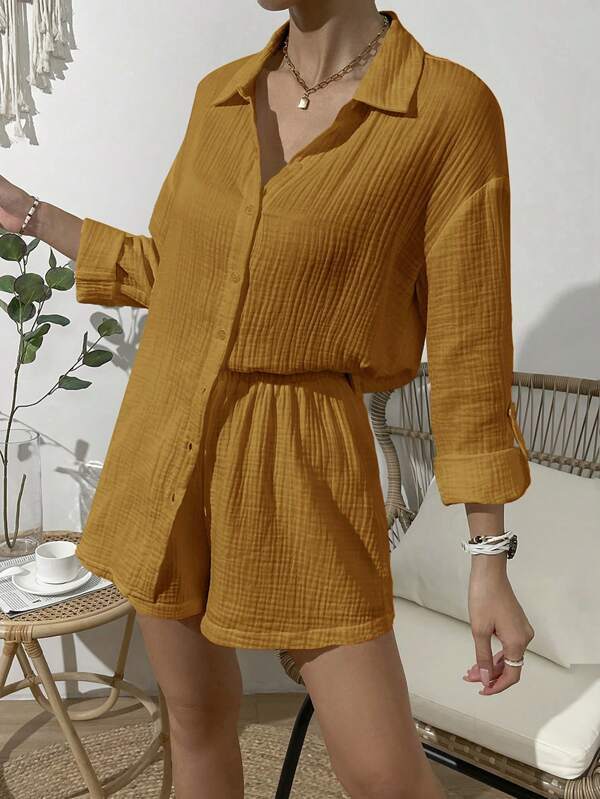 COLINE | Comfortabele Katoenen Set - Blouse en Shorts – Luchtige Zomeroutfit