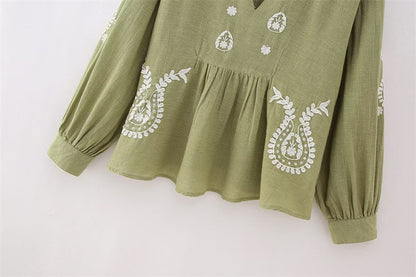 ANNEMIE | Boho Blouse met Borduursels - Katoenen Blouse Dames