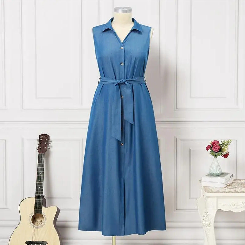 NICKY | Maxi Spijkerjurk Dames met Knoopsluiting en Ceintuur – Elegante Lange Denim Jurk