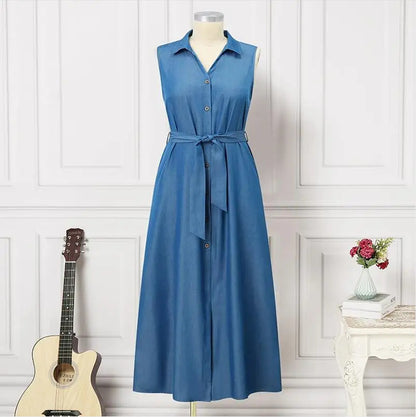 NICKY | Maxi Spijkerjurk Dames met Knoopsluiting en Ceintuur – Elegante Lange Denim Jurk