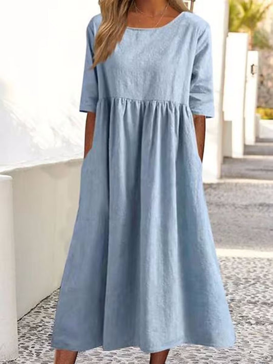 SUZE | Midi-Jurk met Pofeffect – Casual Comfort met een Vrouwelijke Twist