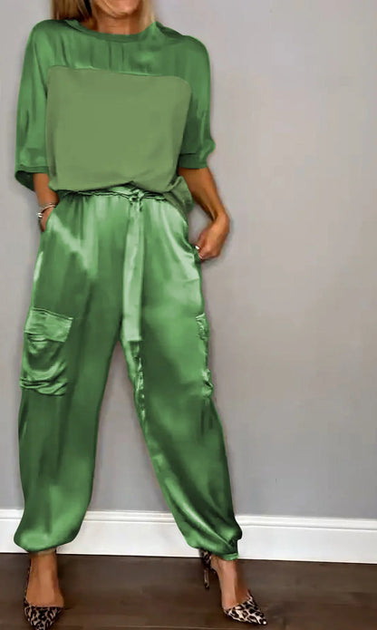 ISABELLE | Satijnen Two-Piece Set Dames – Luxe Outfit in Meerdere Kleuren