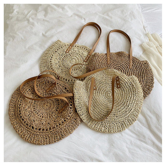 AMALIA | Ronde Stijlvolle Rieten Shopper - Boho Chic