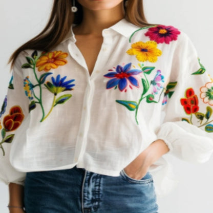 ROOSJE | Flower Power Blouse – Geborduurde Boho Statement