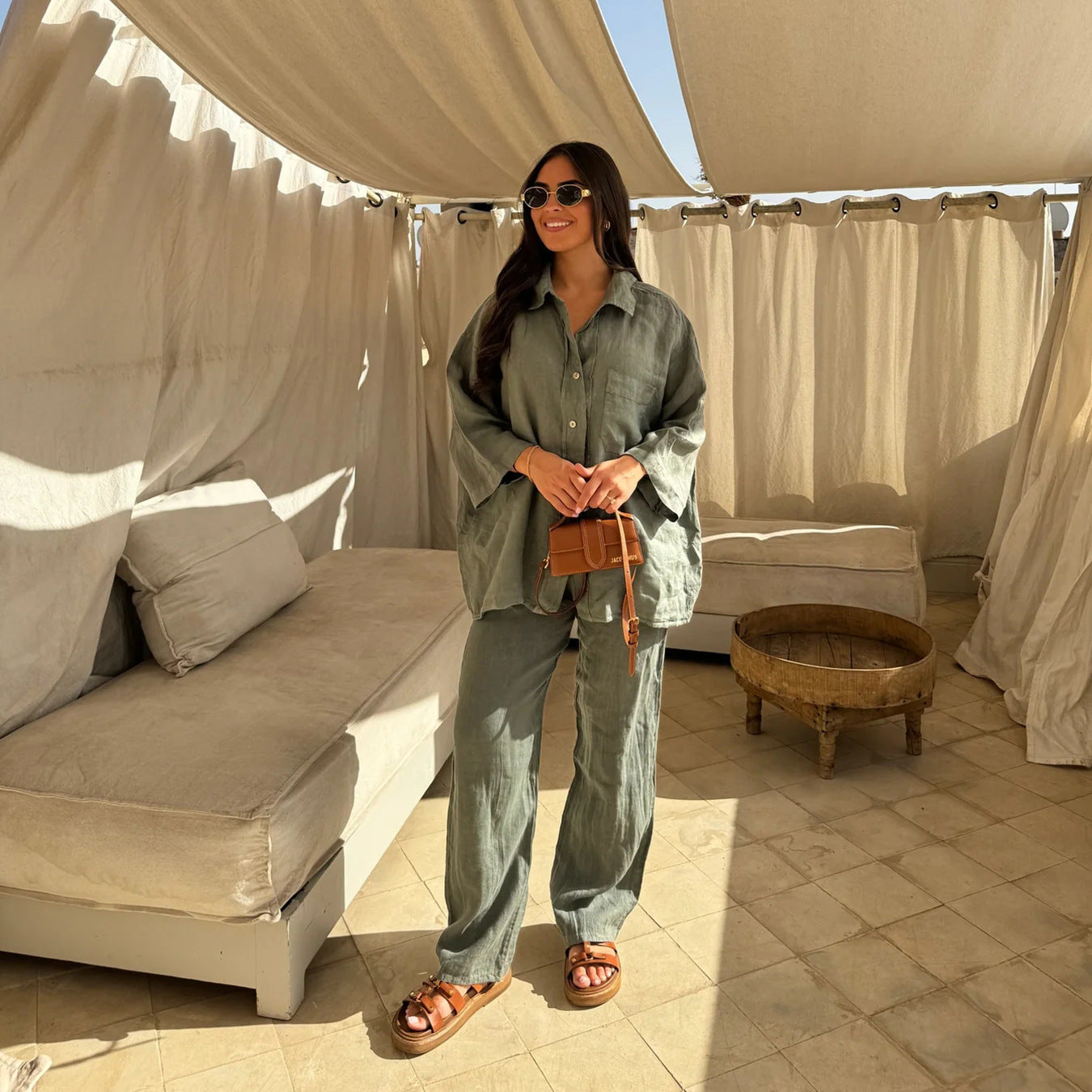 JANNA | 2-Delige Linnen Dames Set – Oversized Blouse & Rechte Broek in Meerdere Kleuren