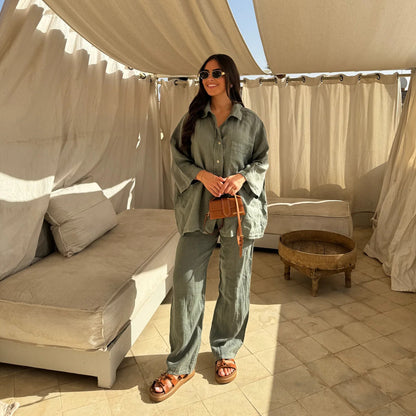 JANNA | 2-Delige Linnen Dames Set – Oversized Blouse & Rechte Broek in Meerdere Kleuren