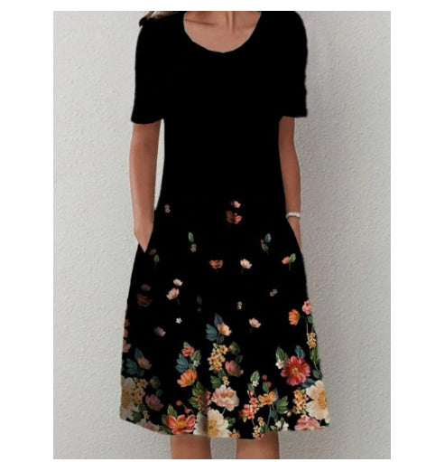 LEXI | Zomerjurk Dames Bloemenprint – Luchtige Korte Mouwen Jurk met Zakken