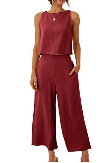 NATHALIE | Twee-Delige Set Dames – Linnen Look Top & Culotte Broek | Zomeroutfit