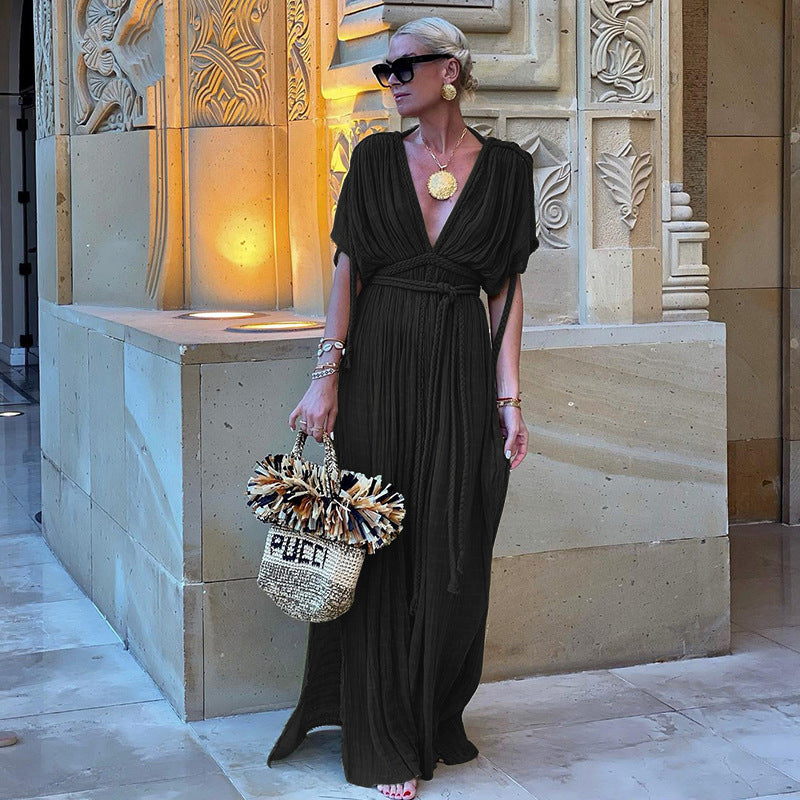 FINNE | Bohemian Maxi Jurk met Gevlochten Details – Luchtige Zomerstijl
