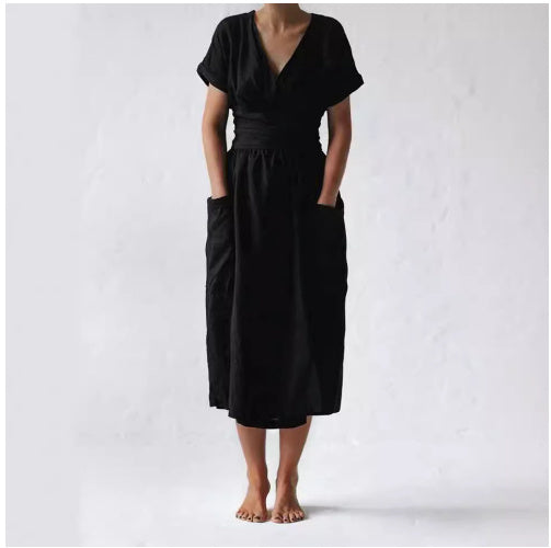 ROSALIEN | Linnen Midi Jurk met Overslag – Comfort & Elegantie in één