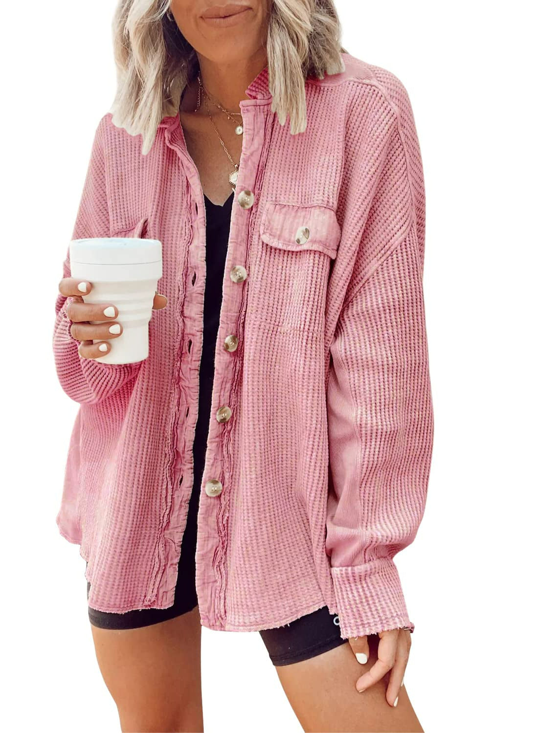 ADELE | Oversized Wafelstructuur Overshirt Dames – Casual Streetstyle Musthave