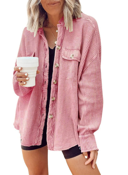 ADELE | Oversized Wafelstructuur Overshirt Dames – Casual Streetstyle Musthave