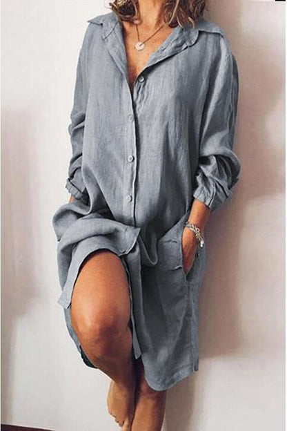 LIZE | Linnen Shirtjurk Dames – Casual Oversized Jurk met Knoopsluiting en Lange Mouwen