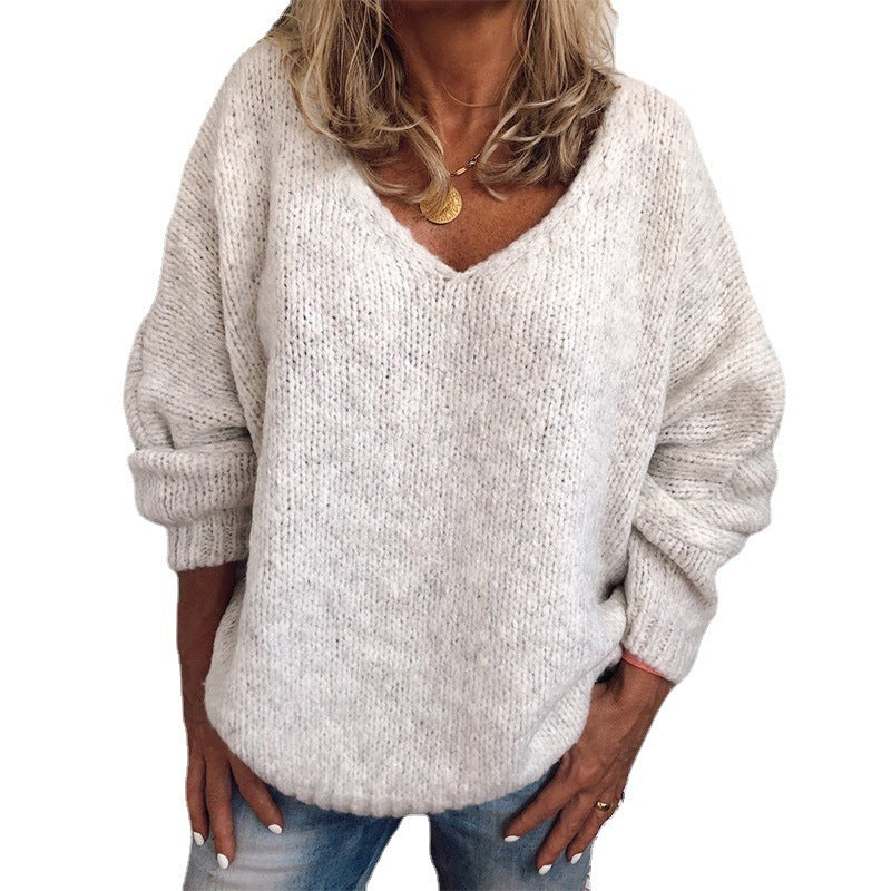 AVA | Oversized Gebreide Trui met V-hals – Stijlvol, Warm & Comfortabel