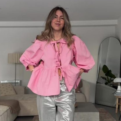 HALIMA | Luchtige Damesblouse – Vrouwelijke Fit in Steep of Blokjes Design