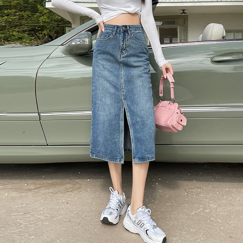 IMKE | Denim Midirok met Voornaad – Casual Streetlook Must-Have