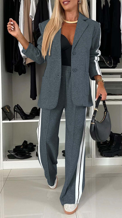 MONE | Damespak met Sportieve Strepen - Comfortabele Blazer Set Dames