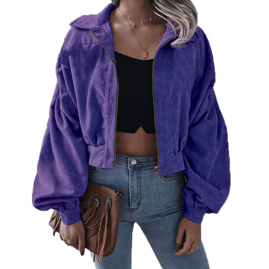 LAMIA | Corduroy Bomberjack Dames – Cropped Jack met Rits en Ballonmouwen