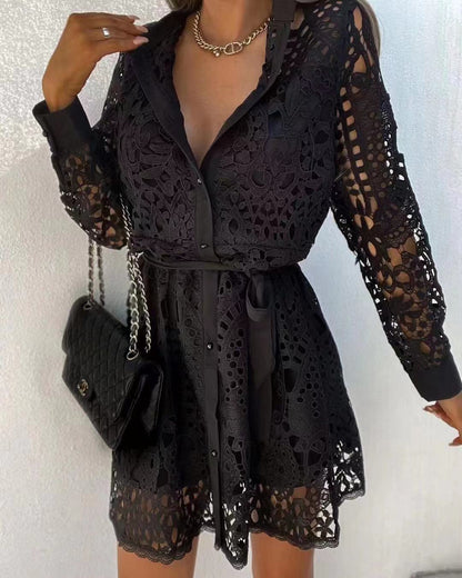 IZA | Elegant Kanten Shirtjurk - Luxe Shirtjurk Dames