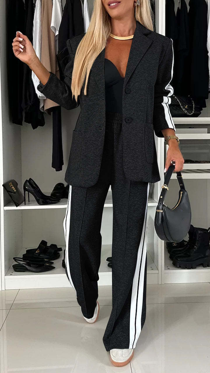 MONE | Damespak met Sportieve Strepen - Comfortabele Blazer Set Dames