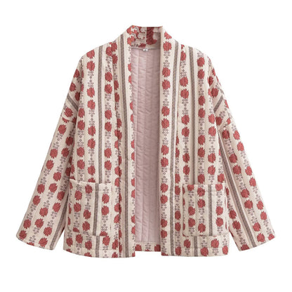NANOU | Boho Kimono Blazer – Katoenen Printjack met Plantenmotief