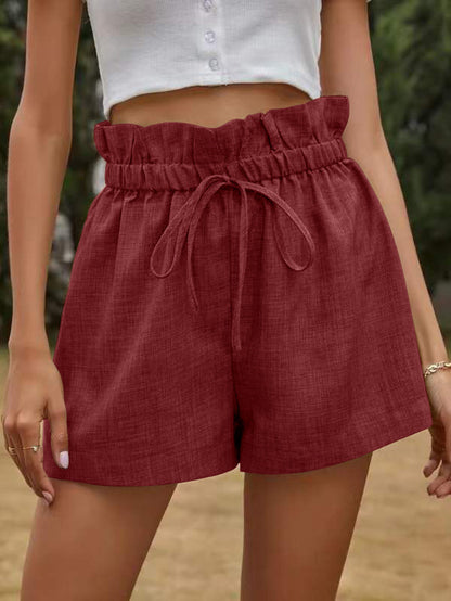 JUIN | Linnenlook Paperbag Shorts – Hoge Taille met Strik in Zomerse Kleuren