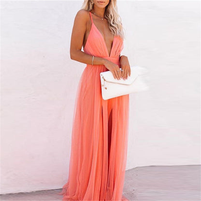 JOCELYNE | Tulle Zomerjurk met V-hals en Spaghettibandjes – Luchtig & Elegant (S t/m XL)