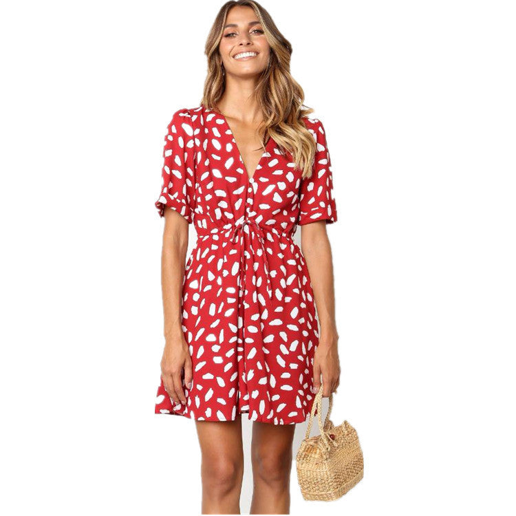 KYLIA | V-hals Zomerjurk met Print – Casual en Vrouwelijk