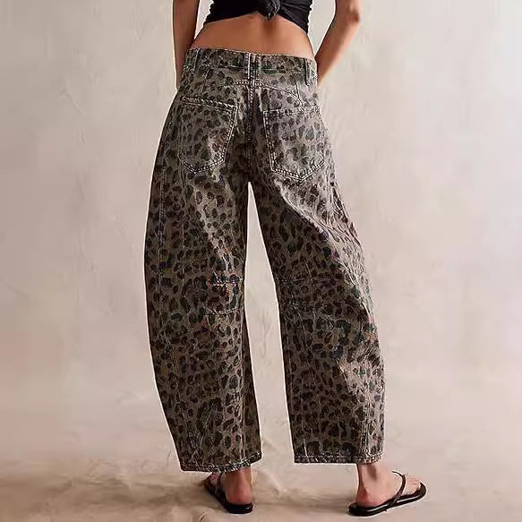 ALESSA | Leopard Wide-Leg Jeans Dames - Panterprint Broek Katoen