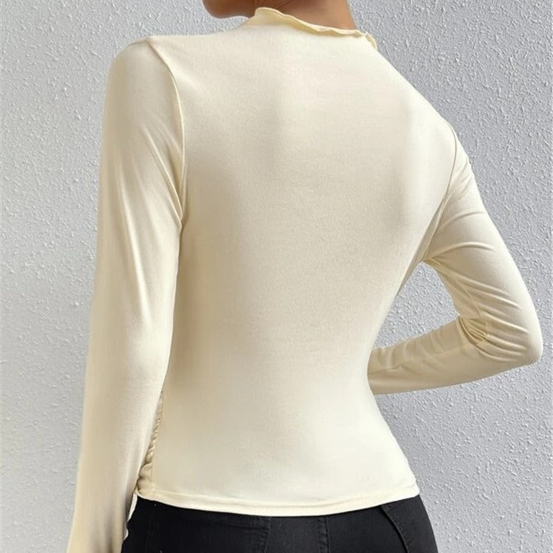 ELYSA | Dames Top met Plooidetail – Lange Mouwen & Slim Fit