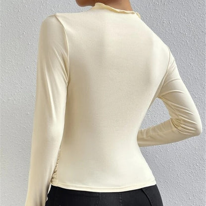ELYSA | Dames Top met Plooidetail – Lange Mouwen & Slim Fit