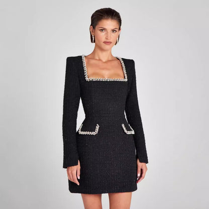 CHIC PARISIENNE | Tweed Jurk Dames met Parelaccenten – Elegante Jurk in Franse Stijl