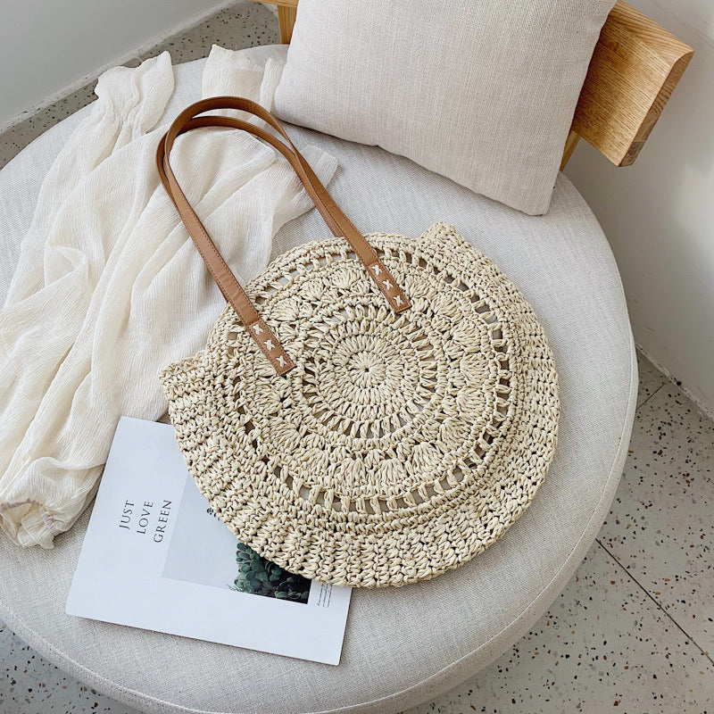 AMALIA | Ronde Stijlvolle Rieten Shopper - Boho Chic