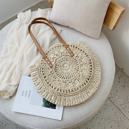 AMALIA | Ronde Stijlvolle Rieten Shopper - Boho Chic