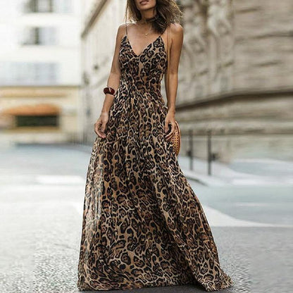 KADIA | Maxi Jurk met Panterprint – Elegante Zomerjurk met Spaghettibandjes