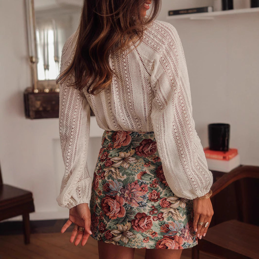PARIS | Witte Gehaakte Blouse met Knoopsluiting – Boho Chic Stijl voor Elke Gelegenheid