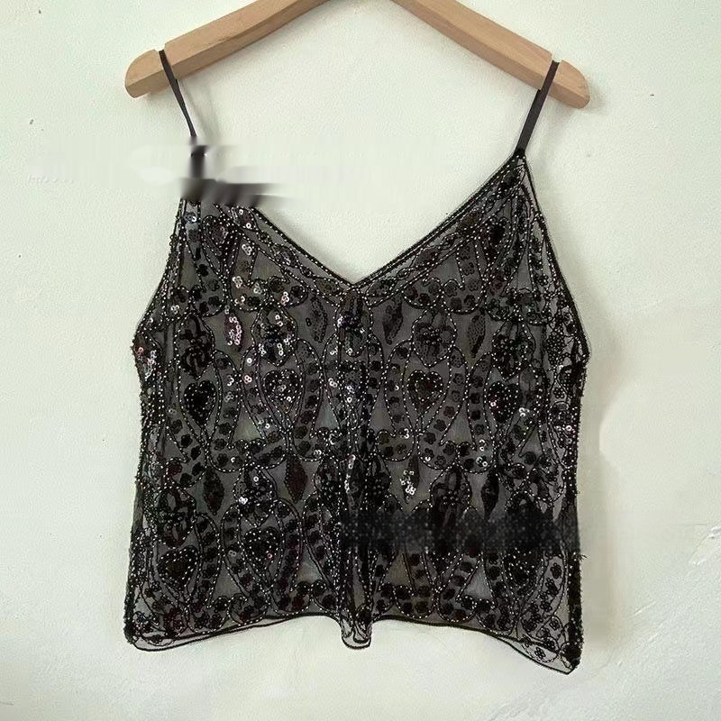 BELLA | Pailletten Cami Top – Glamour Party Top met Spaghettibandjes