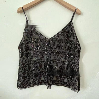 BELLA | Pailletten Cami Top – Glamour Party Top met Spaghettibandjes