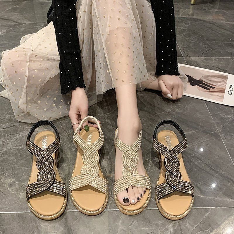 EZRA | Glitter Sandalen met Gevlochten Band – Comfort & Glamour in Één