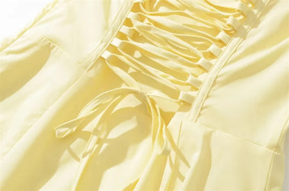LORENA | Zomerjurk Dames met Corset Top en Split – Romantische Midi Jurk