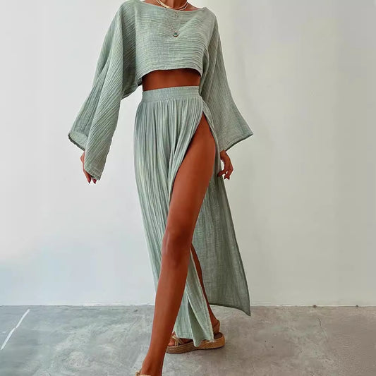 MANON | Off Shoulder Set met Maxi Split Rok – Zomerse Dames Co-ord Set