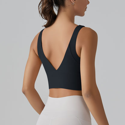 KAREN | Sport Crop Top met Diepe V-Rug – Elegant, Stevig & Comfortabel