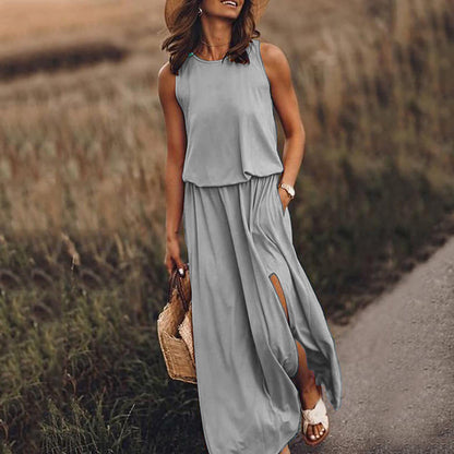 ZENDAYA | Mouwloze Maxi Jurk met Split – Casual Zomerjurk met Pockets