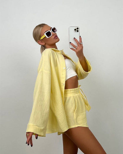 DIEKE | Two-Piece Lounge Set Dames – Zomerse Blouse en Short Co-ord