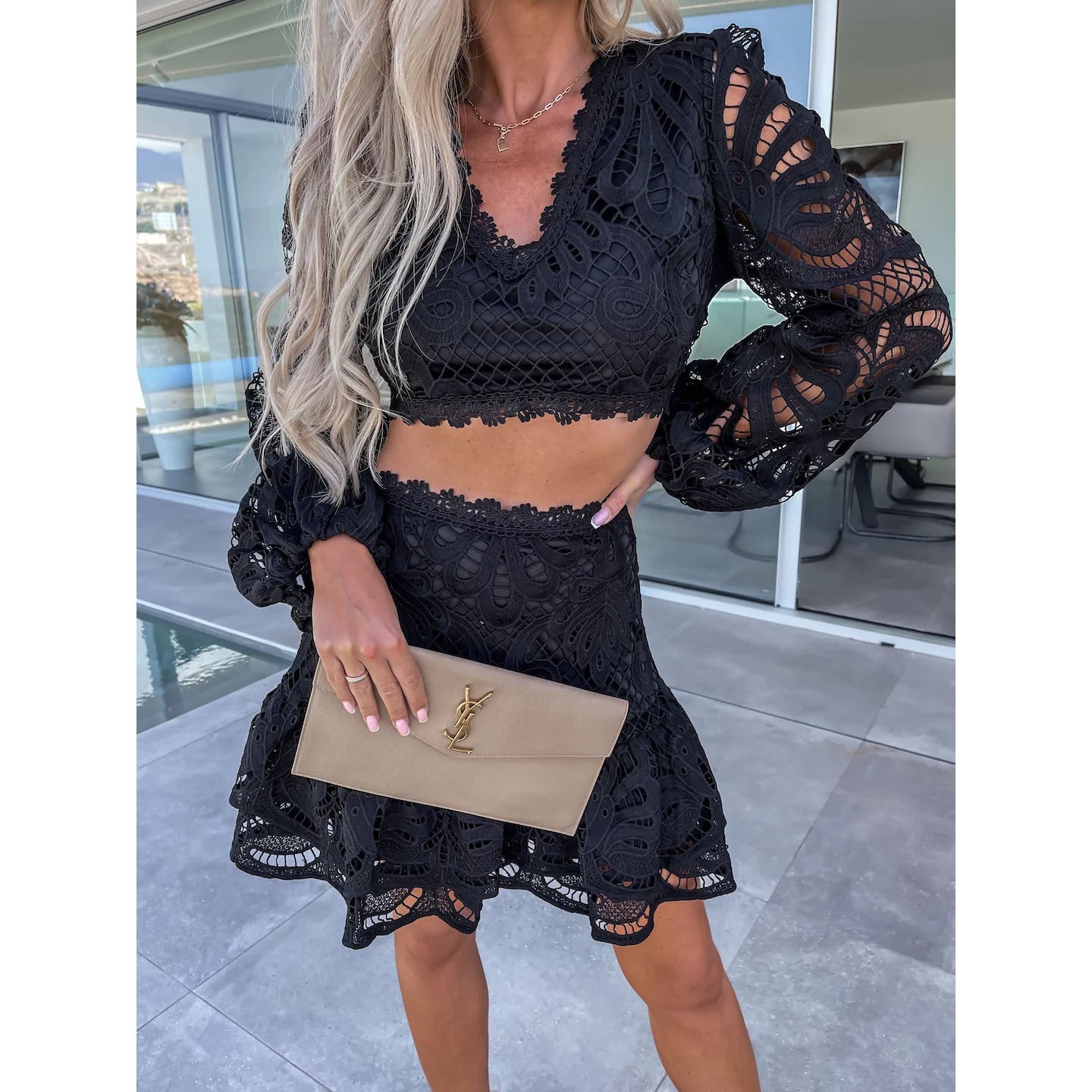 FARAH | Luxe Kanten Twinset – Statement Set met Crop Top & Rok