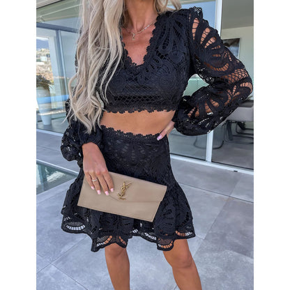 FARAH | Luxe Kanten Twinset – Statement Set met Crop Top & Rok