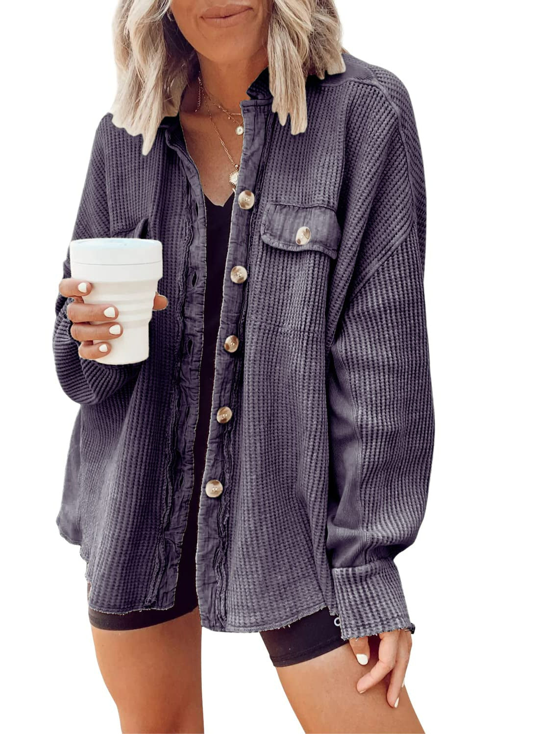 ADELE | Oversized Wafelstructuur Overshirt Dames – Casual Streetstyle Musthave